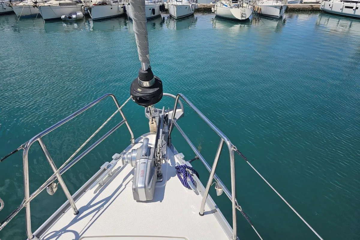 Exterior view of Salvia, a Bavaria 51 Cruiser sailboat at Lefkada, Greece