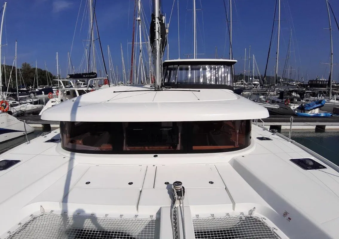 Deck of Thai Thunder, a Lagoon 42 catamaran at Mai Khao, Thailand