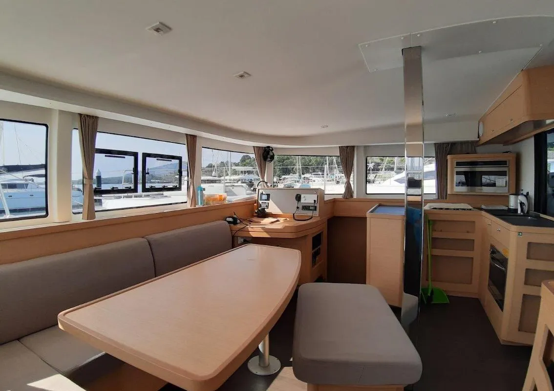 Salon of Thai Thunder, a Lagoon 42 catamaran at Mai Khao, Thailand