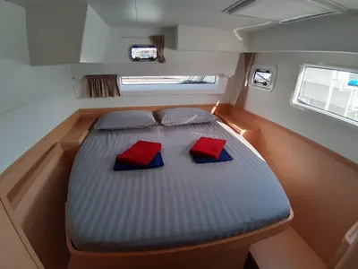 Cabin on Thai Thunder, a Lagoon 42 catamaran at Mai Khao, Thailand