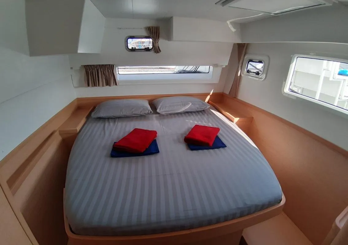 Cabin on Thai Thunder, a Lagoon 42 catamaran at Mai Khao, Thailand