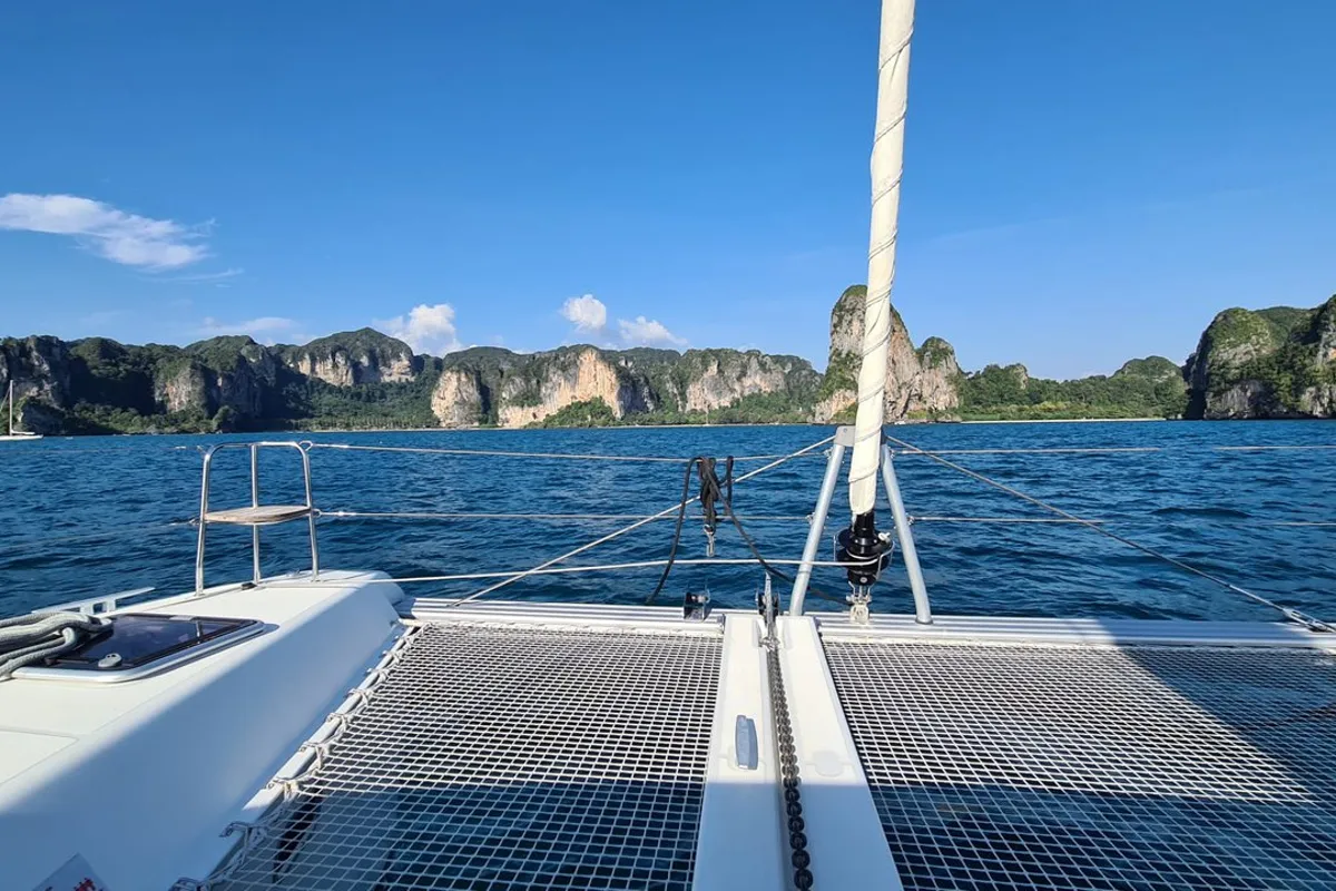 Deck of Thai Thunder, a Lagoon 42 catamaran at Mai Khao, Thailand
