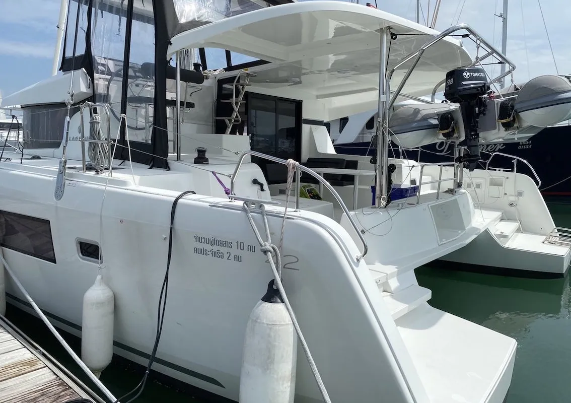 Exterior view of Thai Thunder, a Lagoon 42 catamaran at Mai Khao, Thailand