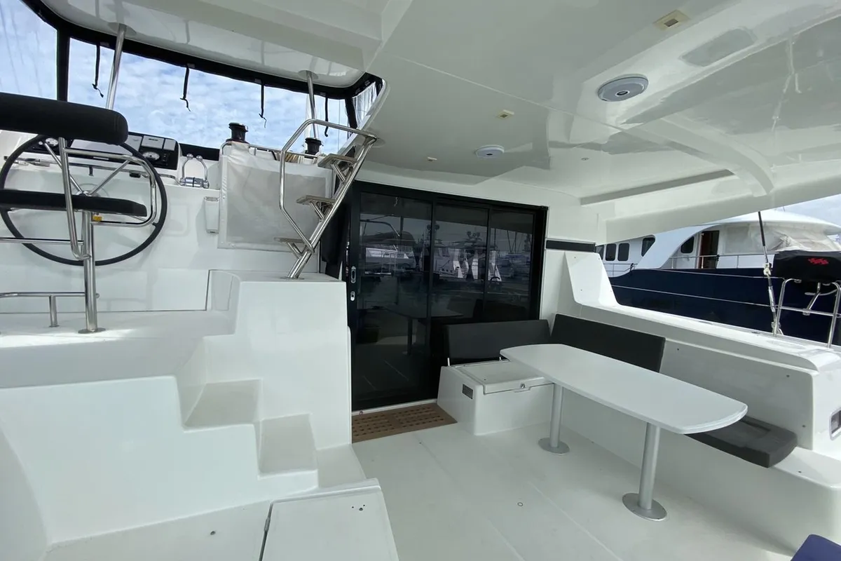 Deck of Thai Thunder, a Lagoon 42 catamaran at Mai Khao, Thailand
