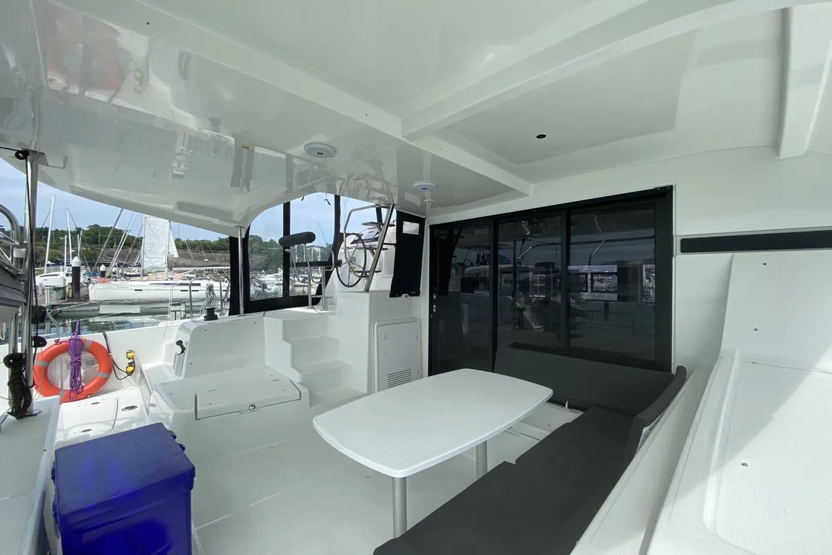 Deck of Thai Thunder, a Lagoon 42 catamaran at Mai Khao, Thailand