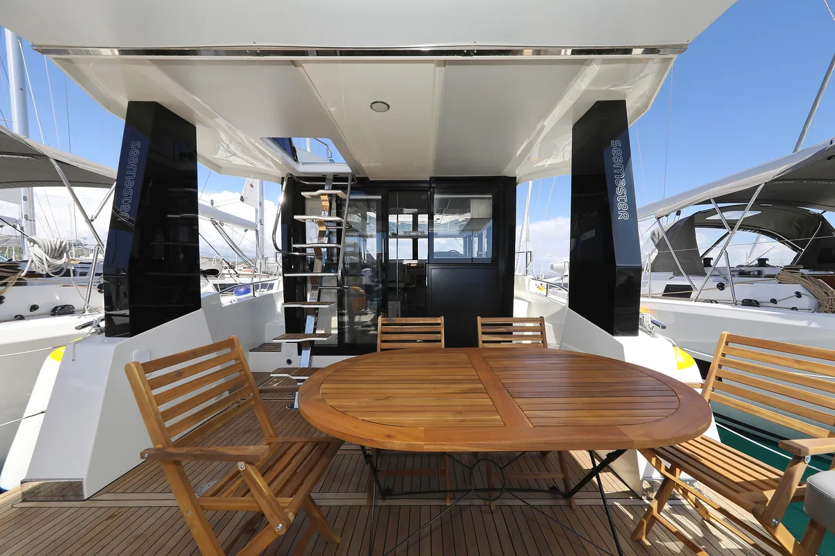 Deck of Good Time, a Cobra Yachts Seamaster 45 motor yacht at Grad Vodice, Croatia