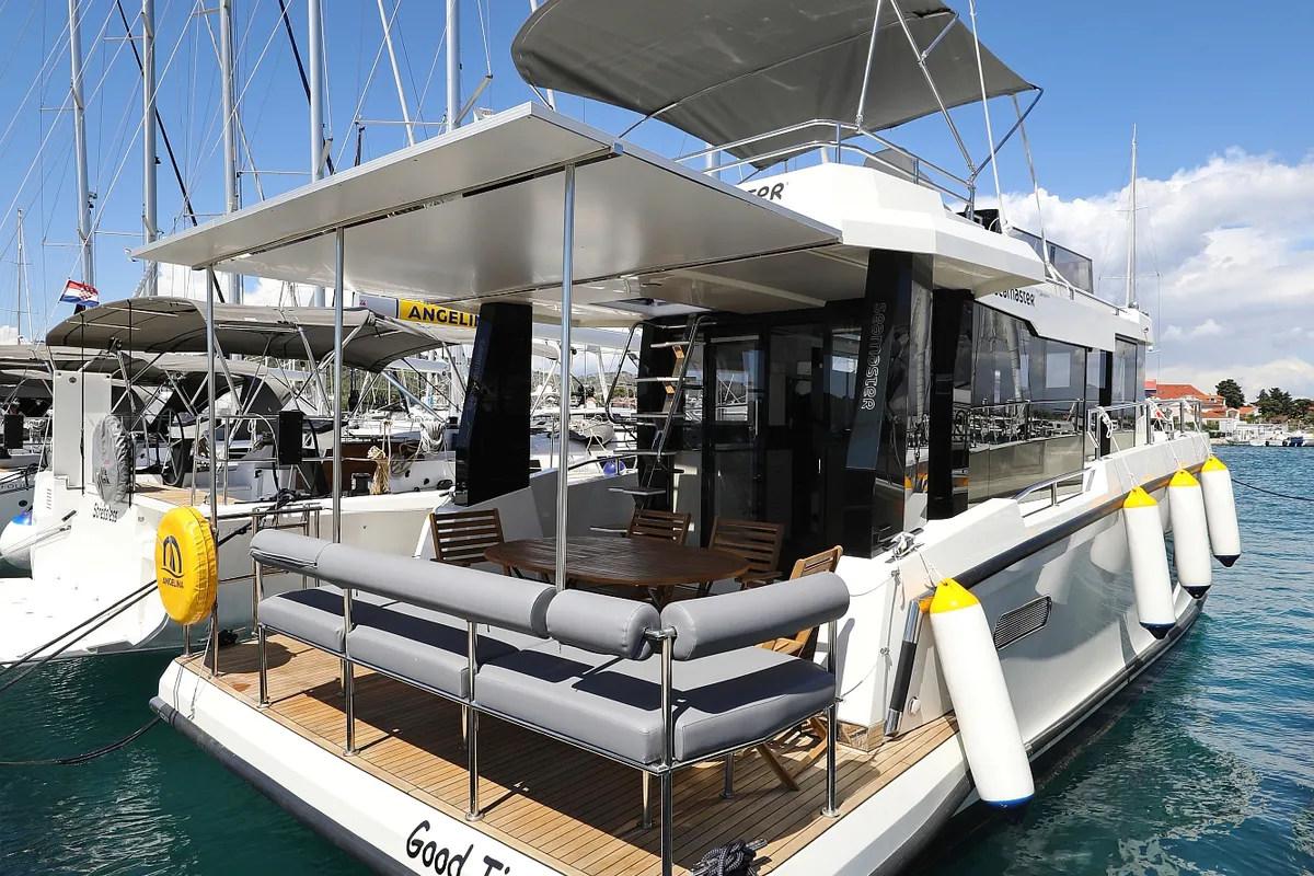 Exterior view of Good Time, a Cobra Yachts Seamaster 45 motor yacht at Grad Vodice, Croatia
