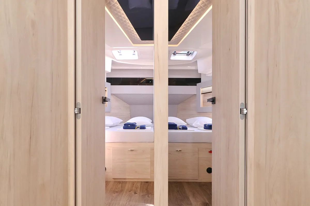 Cabin on Good Time, a Cobra Yachts Seamaster 45 motor yacht at Grad Vodice, Croatia