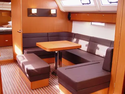 Salon of Zedaron, a Bavaria Cruiser 51 sailboat at Olbia, Italy