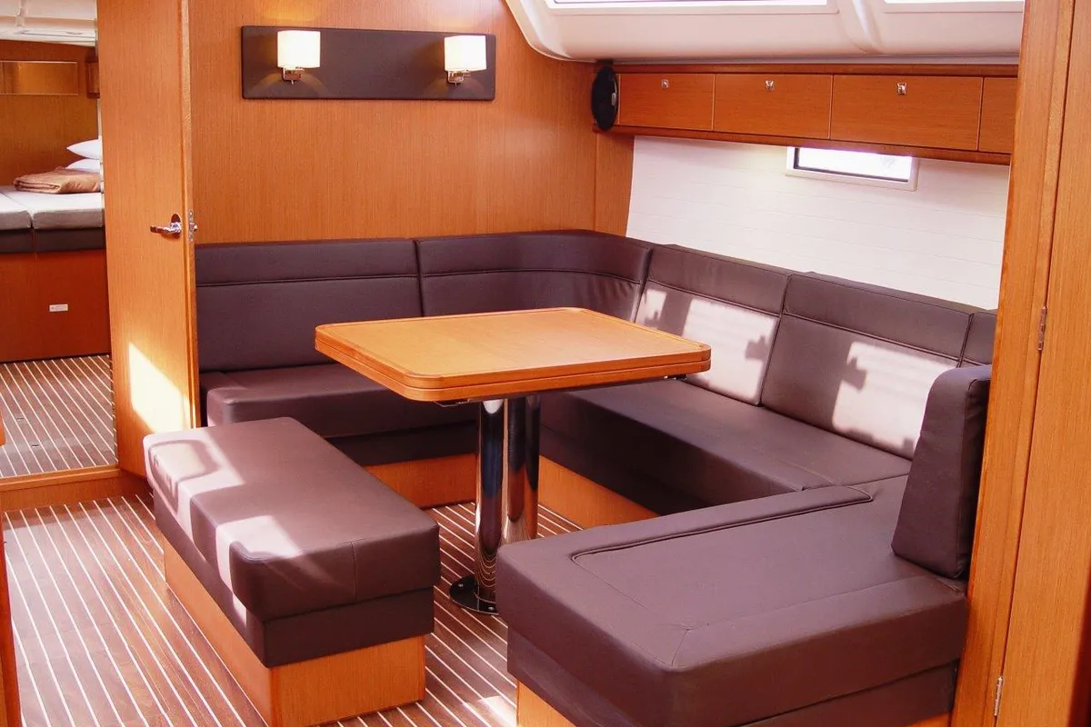Salon of Zedaron, a Bavaria Cruiser 51 sailboat at Olbia, Italy