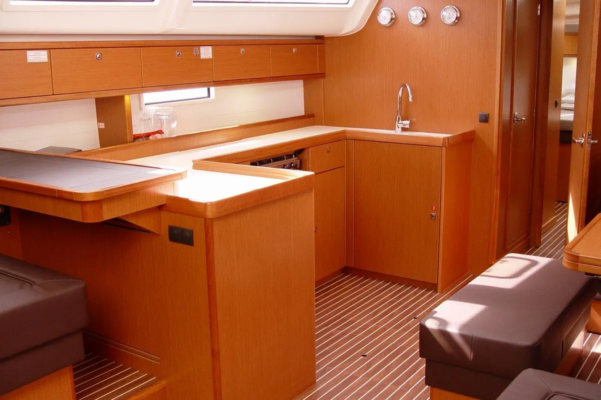 Galley of Zedaron, a Bavaria Cruiser 51 sailboat at Olbia, Italy