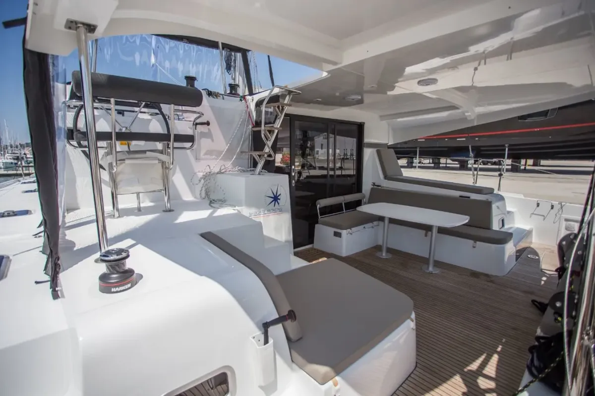 Deck of Ariel 3, a Lagoon 42 catamaran at Baan Salak Phet, Thailand