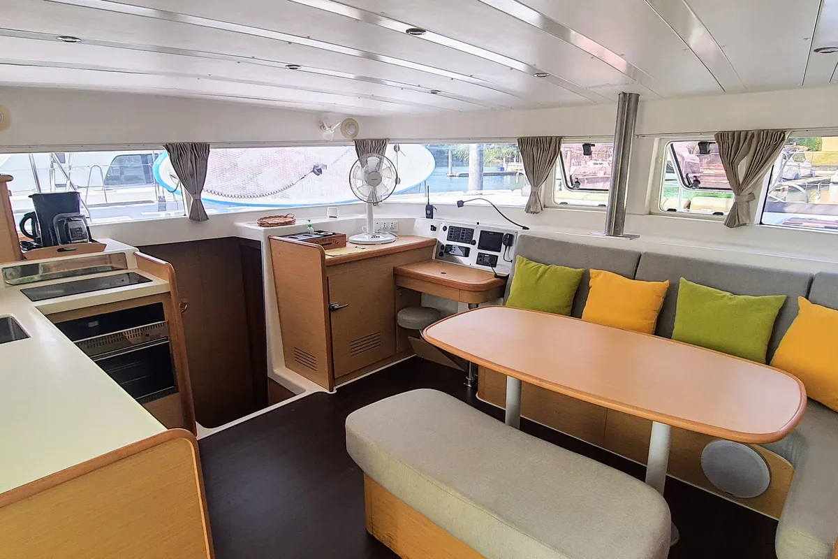 Salon of Exit Strategy, a Lagoon 420 catamaran at Baan Salak Phet, Thailand