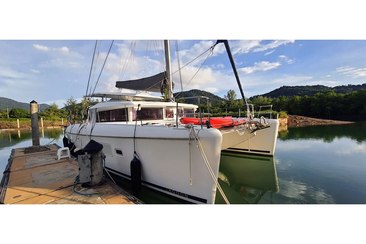 Exterior view of Exit Strategy, a Lagoon 420 catamaran at Baan Salak Phet, Thailand