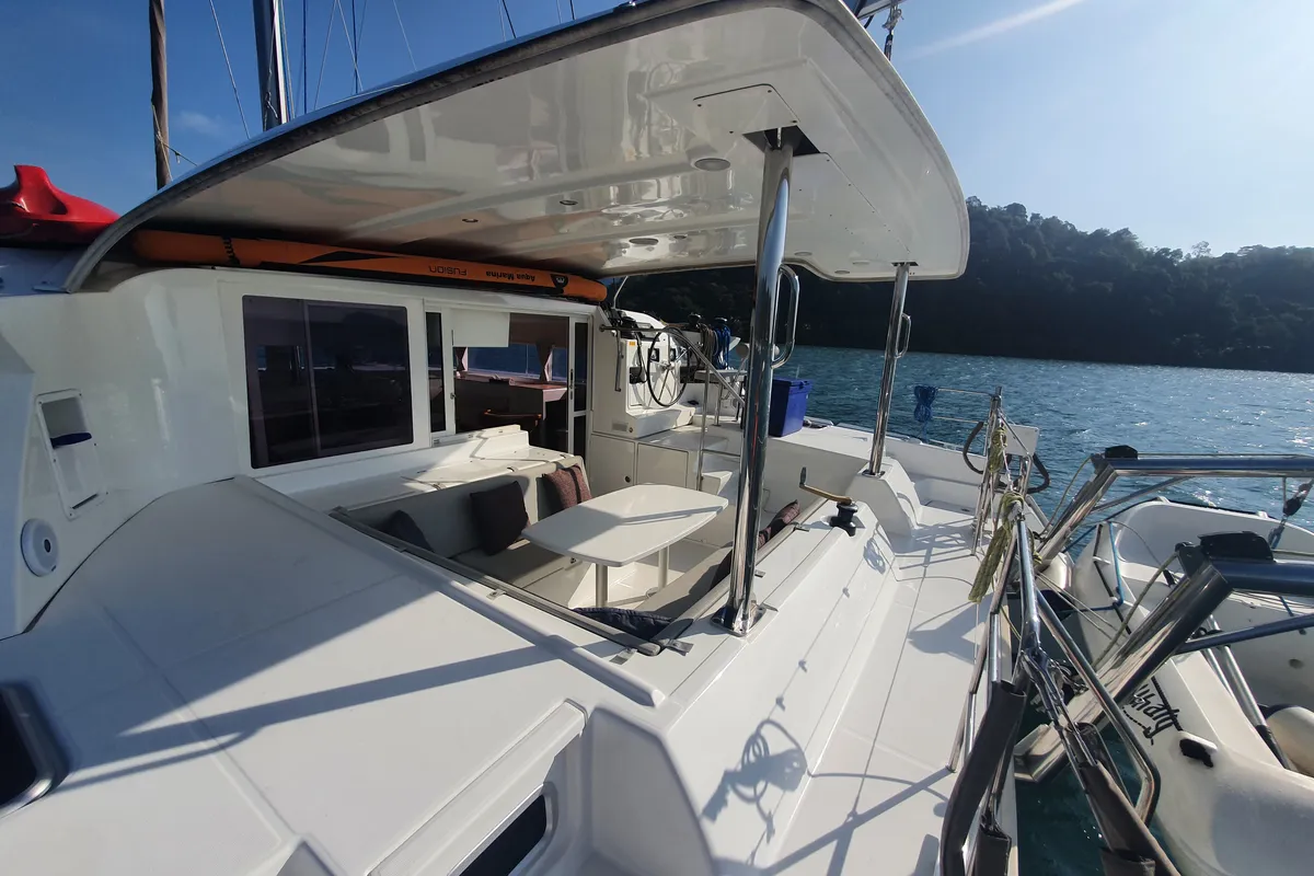Exterior view of Exit Strategy, a Lagoon 420 catamaran at Baan Salak Phet, Thailand