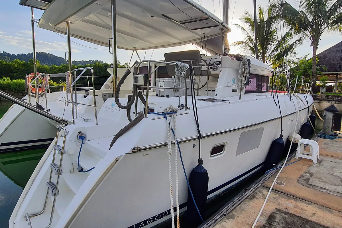 Exterior view of Exit Strategy, a Lagoon 420 catamaran at Baan Salak Phet, Thailand