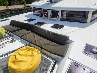 Deck of Exit Strategy, a Lagoon 420 catamaran at Baan Salak Phet, Thailand