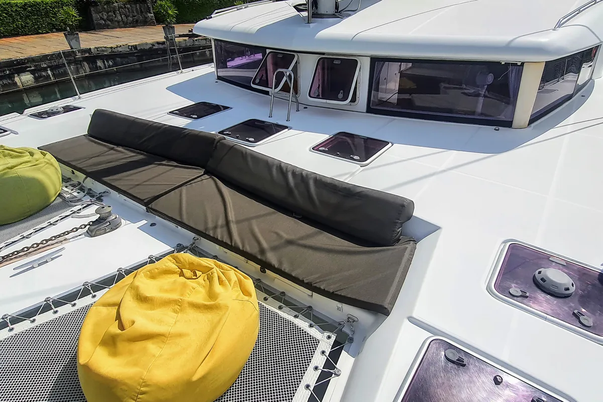 Deck of Exit Strategy, a Lagoon 420 catamaran at Baan Salak Phet, Thailand