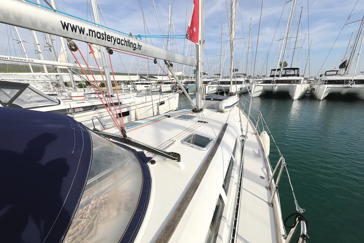 Exterior view of LEJLA, a Jeanneau Sun Odyssey 45 sailboat at Općina Sukošan, Croatia