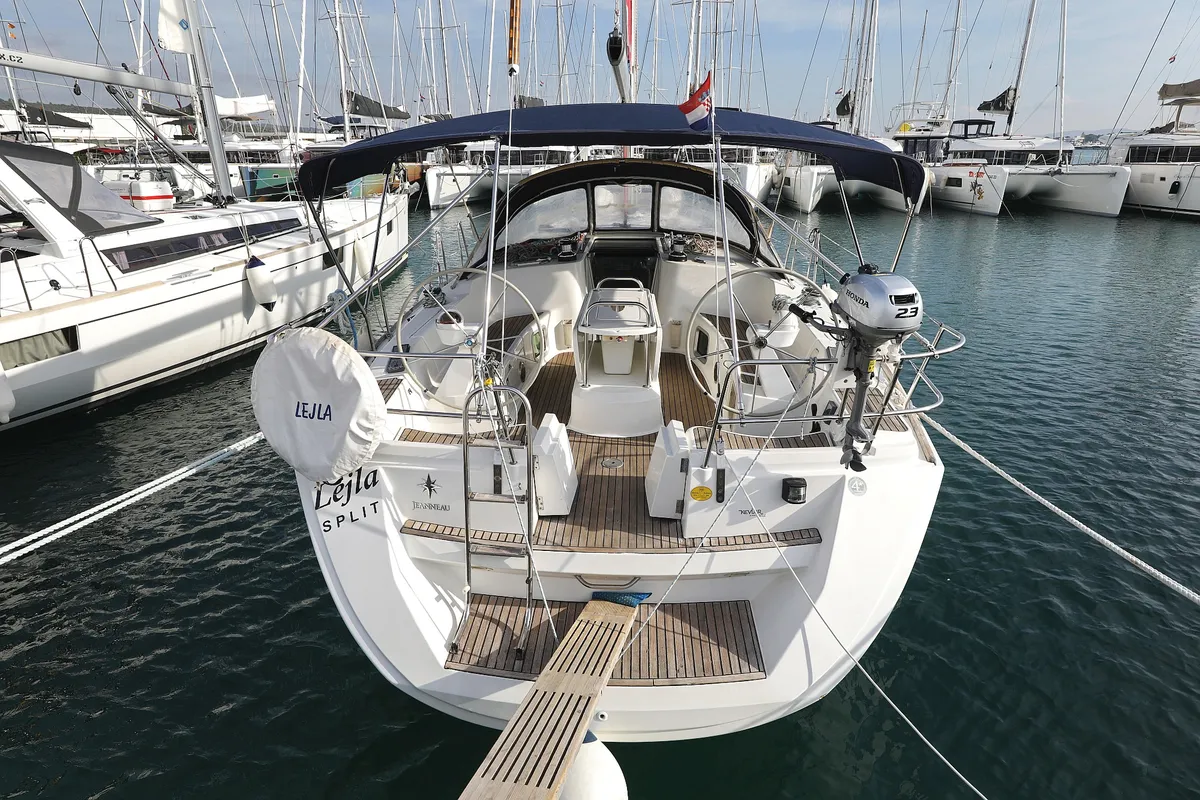Exterior view of LEJLA, a Jeanneau Sun Odyssey 45 sailboat at Općina Sukošan, Croatia