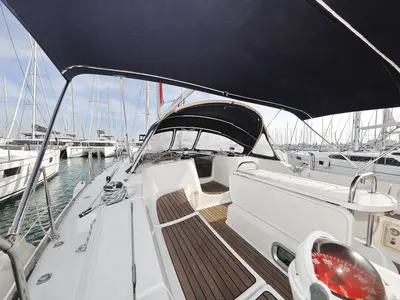 Deck of LEJLA, a Jeanneau Sun Odyssey 45 sailboat at Općina Sukošan, Croatia