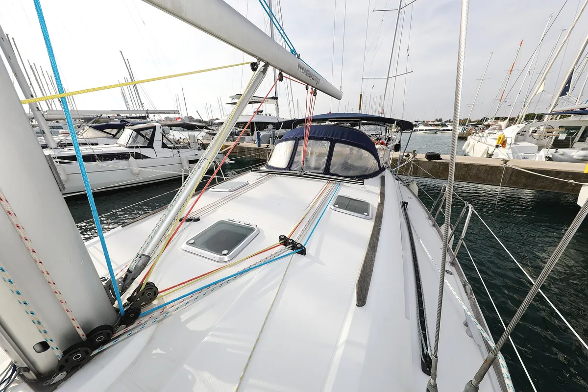 Deck of LEJLA, a Jeanneau Sun Odyssey 45 sailboat at Općina Sukošan, Croatia