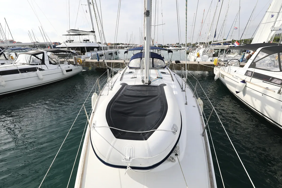 Deck of LEJLA, a Jeanneau Sun Odyssey 45 sailboat at Općina Sukošan, Croatia