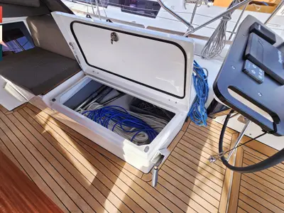 Deck of Dunya, a Dufour 41 sailboat at Rogoznica, Croatia