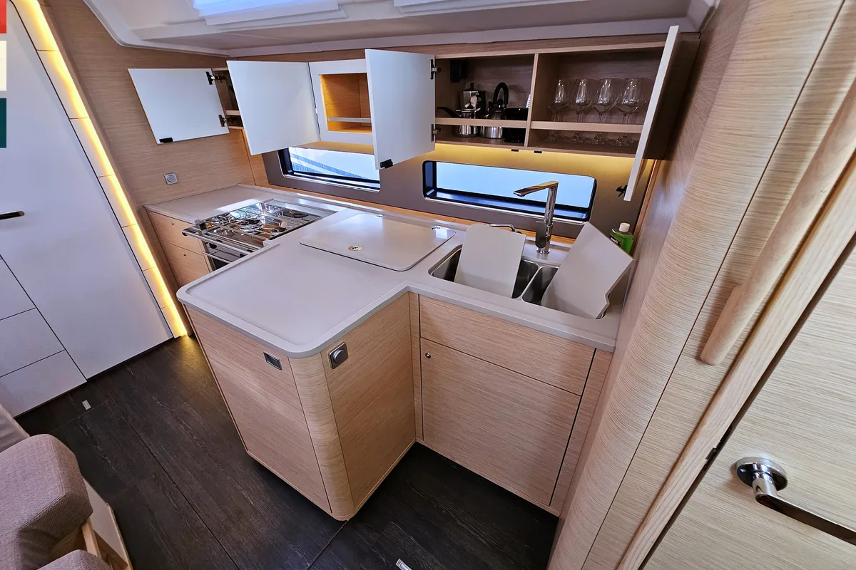Galley of Dunya, a Dufour 41 sailboat at Rogoznica, Croatia