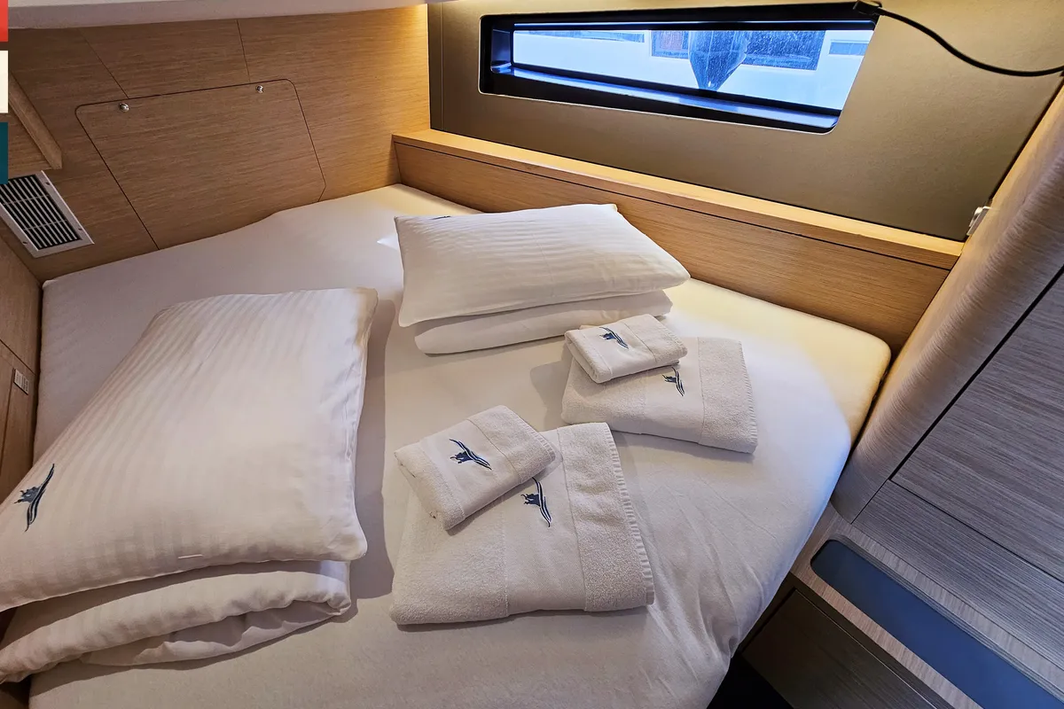 Cabin on Dunya, a Dufour 41 sailboat at Rogoznica, Croatia