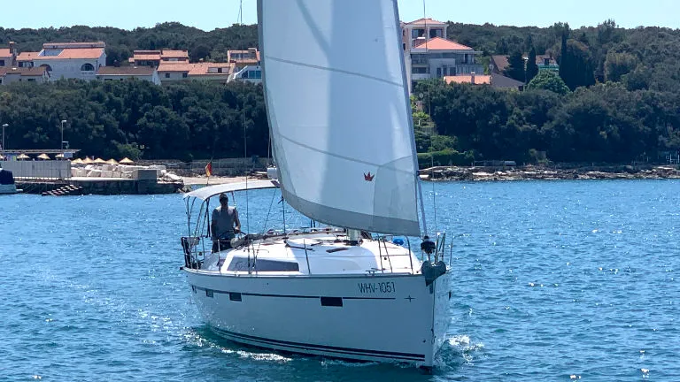 Exterior view of Raven, a Bavaria Cruiser 41 sailboat at Grad Pula, Croatia