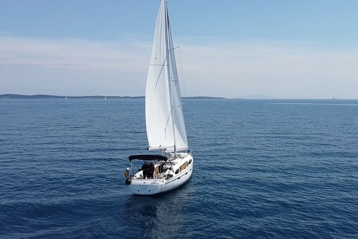 Exterior view of Raven, a Bavaria Cruiser 41 sailboat at Grad Pula, Croatia