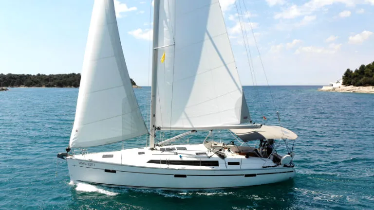 Exterior view of Raven, a Bavaria Cruiser 41 sailboat at Grad Pula, Croatia