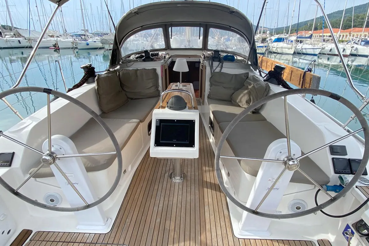 Cockpit of Raven, a Bavaria Cruiser 41 sailboat at Grad Pula, Croatia