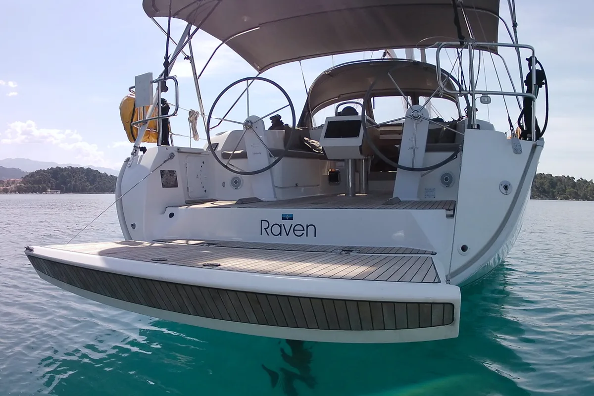 Deck of Raven, a Bavaria Cruiser 41 sailboat at Grad Pula, Croatia