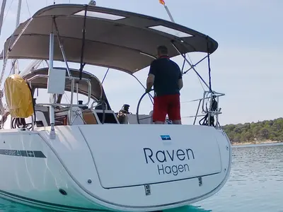 Cockpit of Raven, a Bavaria Cruiser 41 sailboat at Grad Pula, Croatia