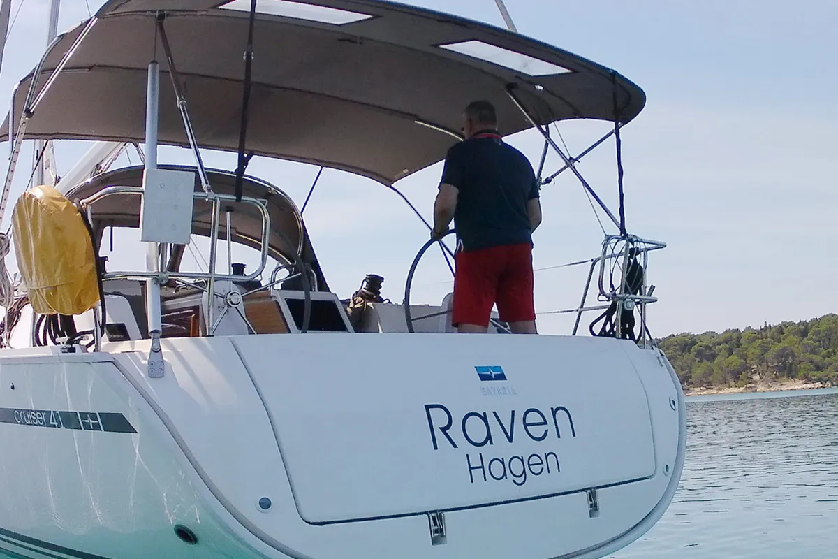 Cockpit of Raven, a Bavaria Cruiser 41 sailboat at Grad Pula, Croatia