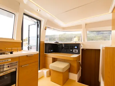 Salon of Sofia II, a Bali 4.2 catamaran at Preveza, Greece