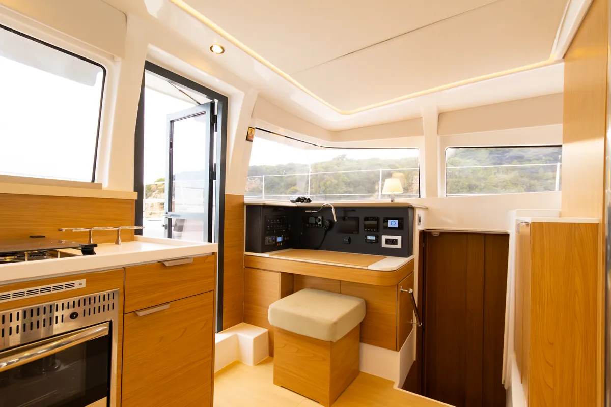 Salon of Sofia II, a Bali 4.2 catamaran at Preveza, Greece