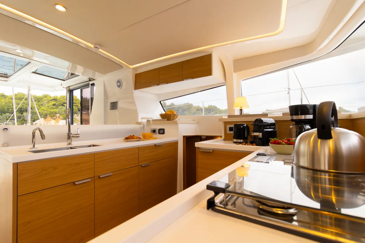 Sofia II, a Bali 4.2 catamaran at Preveza, Greece