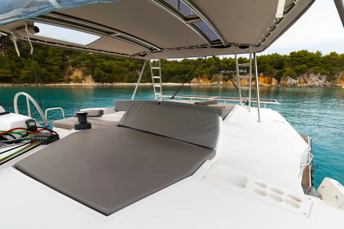 Deck of Sofia II, a Bali 4.2 catamaran at Preveza, Greece