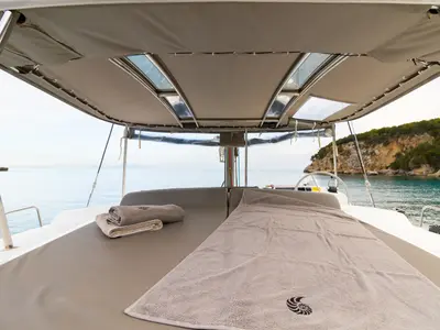Deck of Sofia II, a Bali 4.2 catamaran at Preveza, Greece