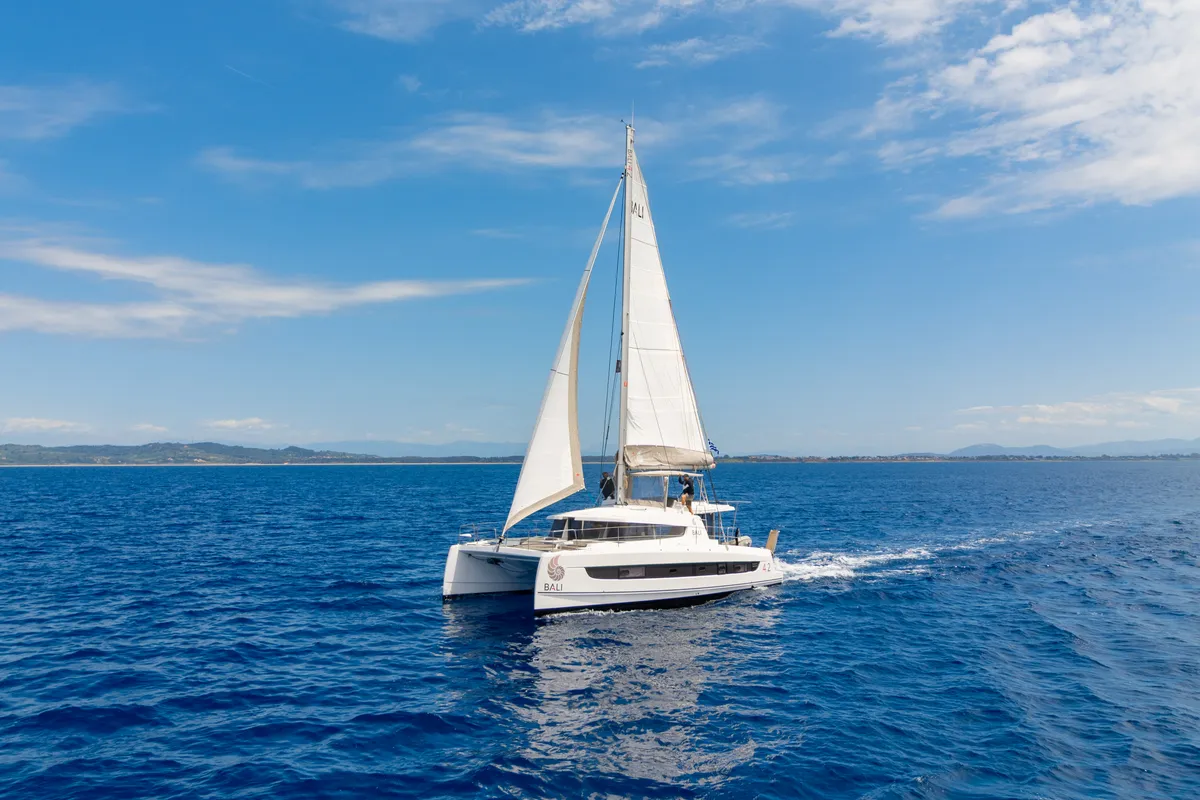 Exterior view of Sofia II, a Bali 4.2 catamaran at Preveza, Greece