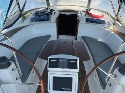 Cockpit of Premium +, a Bavaria C50 sailboat at Paralio Astros, Greece