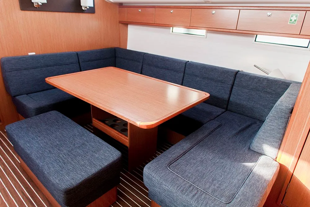 Salon of Navarino, a Bavaria Cruiser 51 sailboat at Kos, Greece