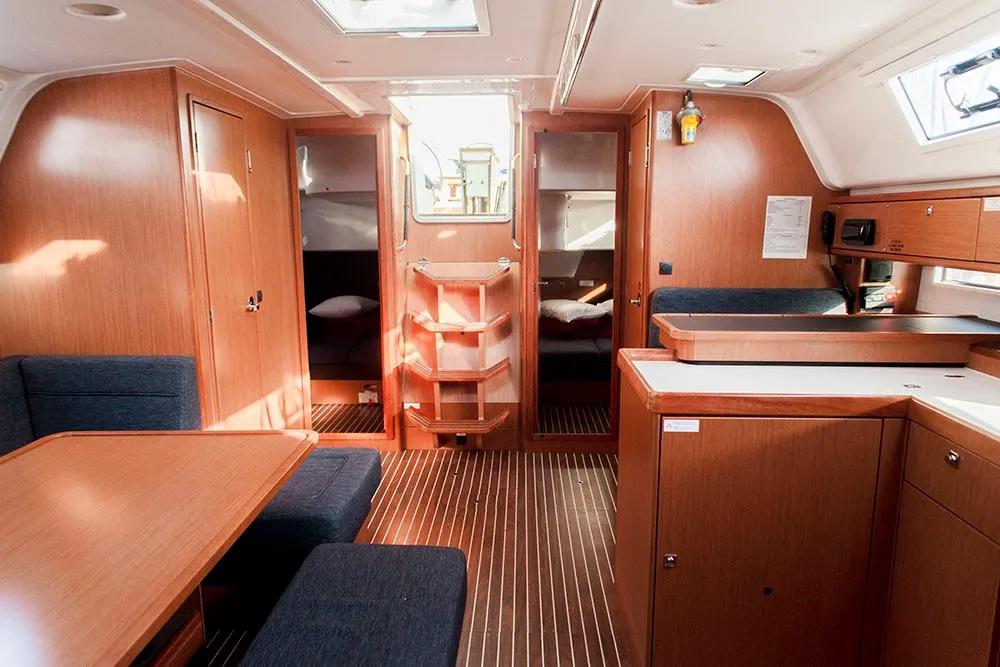 Salon of Navarino, a Bavaria Cruiser 51 sailboat at Kos, Greece