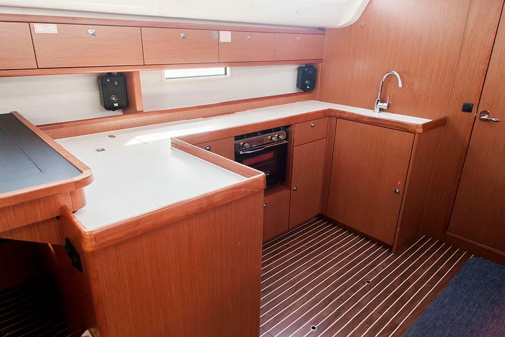 Galley of Navarino, a Bavaria Cruiser 51 sailboat at Kos, Greece