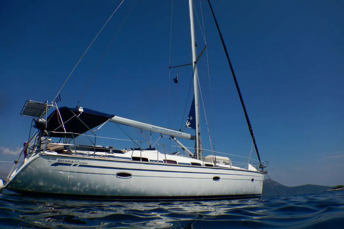Exterior view of Lila, a Bavaria 46 Cruiser sailboat at Zakynthos Municipal Unit, Greece
