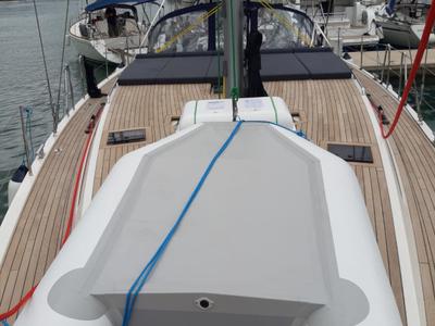 Deck of DINGAČ, a D&D Kufner 50 sailboat at Punat, Croatia