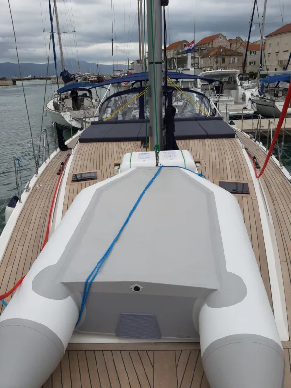 Deck of DINGAČ, a D&D Kufner 50 sailboat at Punat, Croatia